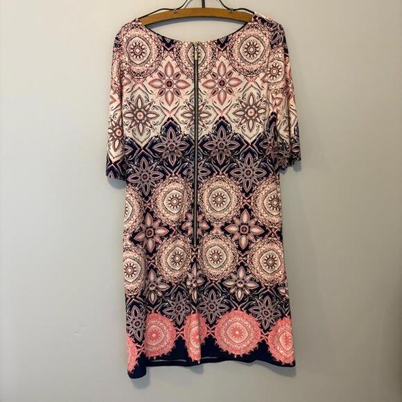 Eliza J Woman’s 6 Floral Shift Dress Tunic Blue Pink 3/4 Sleeve Lined - Picture 5 of 9